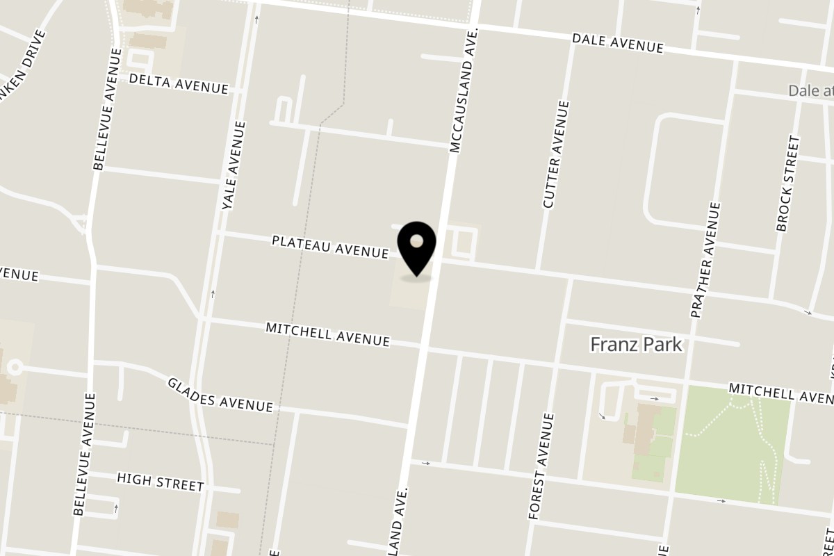 Map showing the location of Pan D'Olive on 1603 McCausland Ave in St. Louis